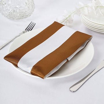 5 Pack | Gold and White Striped Satin Cloth Dinner Napkins | 20"x20"