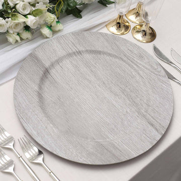Gray Boho Chic Faux Wood Plastic Charger Plates