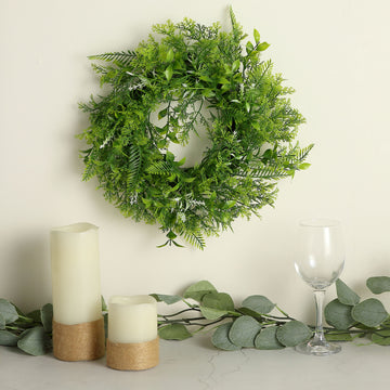 2 Pack | 4" Green Artificial Fern Leaf Mix Pillar Candle Ring Wreaths