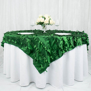 Green 3D Leaf Petal Taffeta Fabric Table Overlay 72"x72"