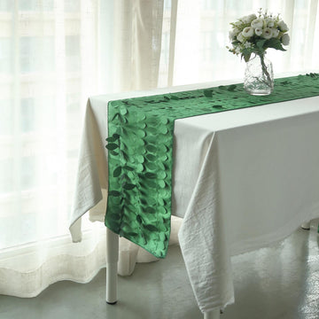 12"x108" Green 3D Leaf Petal Taffeta Fabric Table Runner