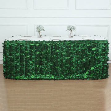 Green 3D Leaf Petal Taffeta Fabric Table Skirt - 17ft