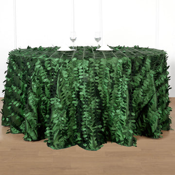 120" Green Leaf Petal Taffeta Seamless Round Tablecloth