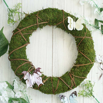 2 Pack Green Natural Preserved Moss Wreaths With Twine Twig Wrap 14"