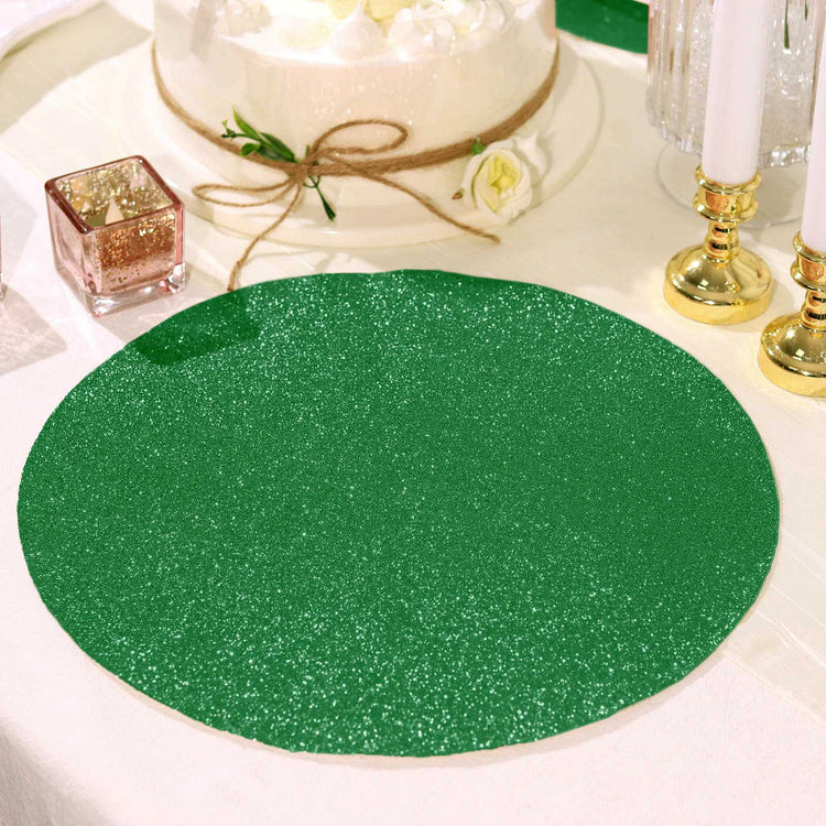 6 Pack Green Round Sparkle Placemats Non Slip Glitter Table Mats