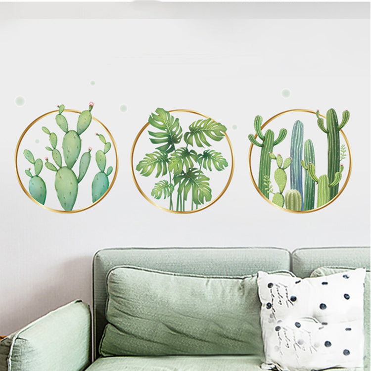 Green Leaf & Cactus Flat Frame Wall Decal W