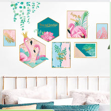 Green Palm Leaves & Flamingo Wall Decals
