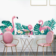 Green And Pink Tropical Palm Leaves And Flamingo Wall Decal Stickers