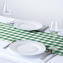 14 Inch x 108 Inch Green And White Buffalo Plaid Polyester Table Runner