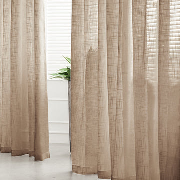 2 Pack | Handmade Taupe Faux Linen Curtains 52"x96", Curtain Panels With Chrome Grommets