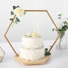 Golden Hexagonal Cake Stand For Wedding Arches With Wooden Base 19 Inch
