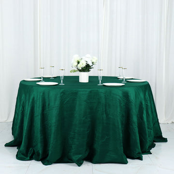 Hunter Emerald Green Accordion Crinkle Taffeta Seamless Round Tablecloth 132"