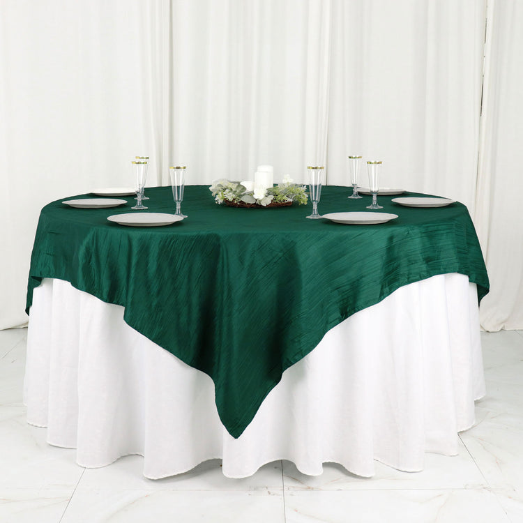 Hunter Emerald Green Accordion Crinkle Taffeta Square Table Overlay 72 Inch x 72 Inch