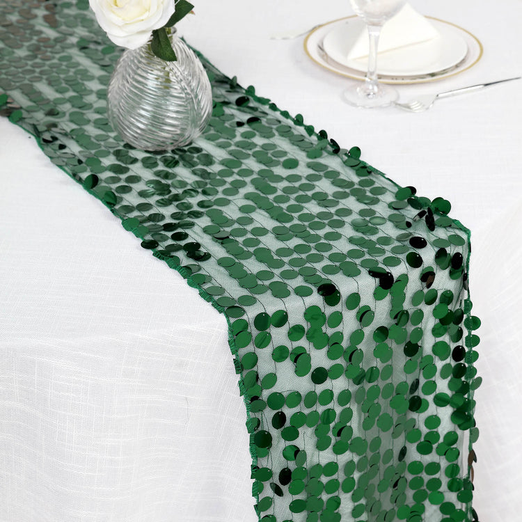 Big Payette Sequin Table Runner In Hunter Emerald Green 13 Inch By 108 Inch Inches