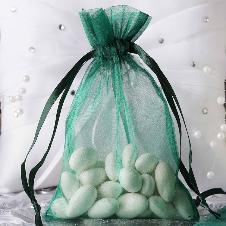 10 Pack | 4inch Hunter Emerald Green Organza Wedding Party Favor Bags