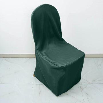 Hunter Emerald Green Polyester Banquet Chair Cover, Reusable Stain Resistant Chair Cover