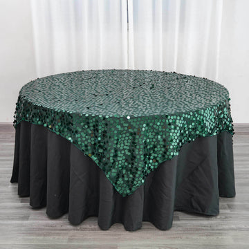Add Glamour and Elegance to Your Event with the Hunter Emerald Green Premium Big Payette Sequin Table Overlay