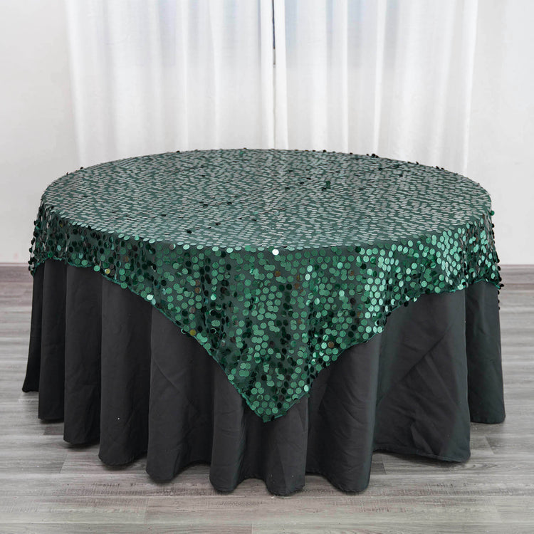 72 Inch By 72 Inch Hunter Emerald Green Big Payette Sequin Overlay
