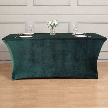 Elevate Your Event with the Hunter Emerald Green Premium Velvet Spandex Rectangular Tablecloth