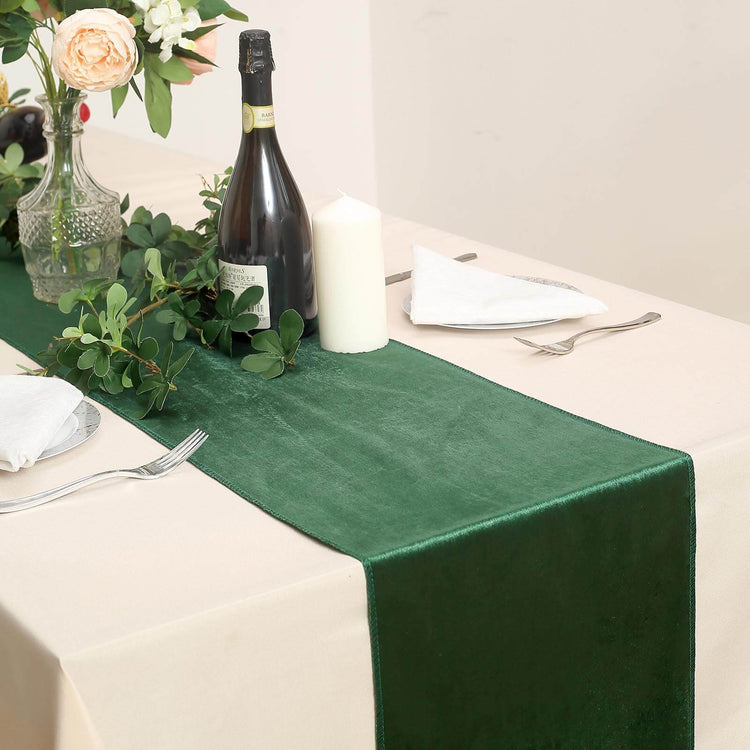 12 Inch x 108 Inch Hunter Emerald Green Premium Velvet Table Runner 