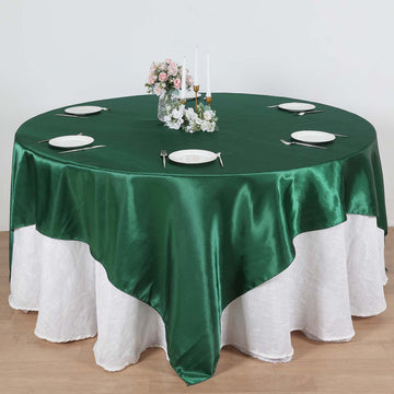 Hunter Emerald Green Satin Overlay Seamless Square Table Overlay 90"