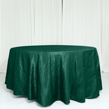 Add Elegance to Your Event with the Hunter Emerald Green Seamless Accordion Crinkle Taffeta Round Tablecloth 120