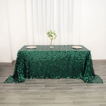 Hunter Emerald Green Seamless Big Payette Sequin Rectangle Tablecloth Premium Collection 90"x132"