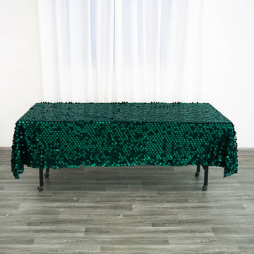 60"x102" Hunter Emerald Green Seamless Big Payette Sequin Rectangle Tablecloth