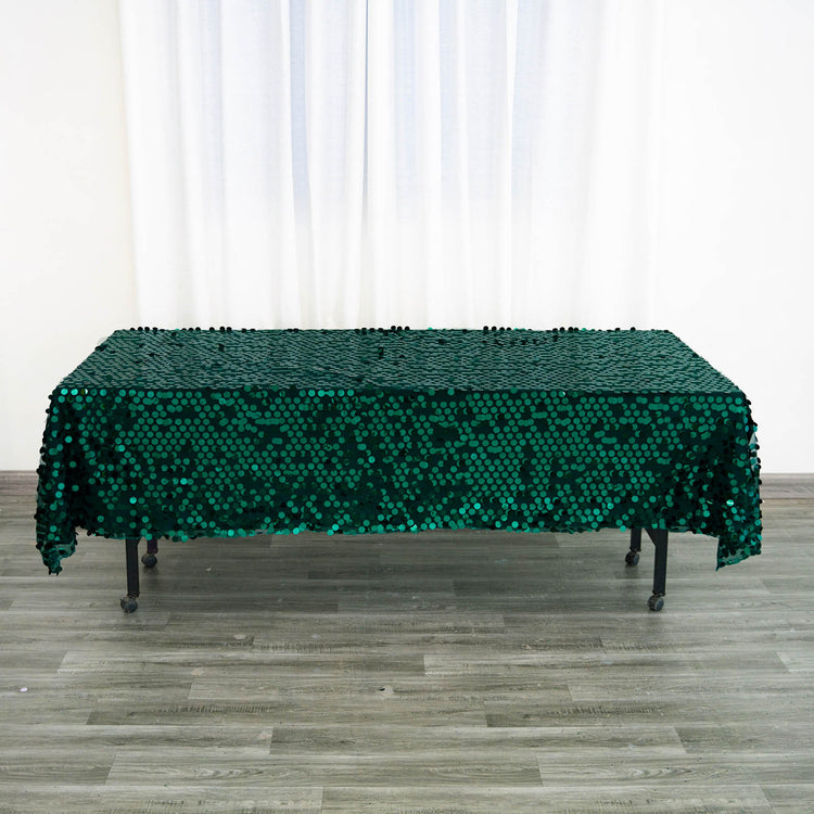 Hunter Emerald Green 60 Inch By 102 Inch Sequin Big Payette Rectangle Tablecloth