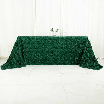 Hunter Emerald Green Seamless Grandiose 3D Rosette Satin Rectangle Tablecloth 90"x132"