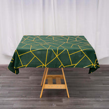 Hunter Emerald Green Square Polyester Tablecloth With Gold Geometric Pattern 54x54 Inch