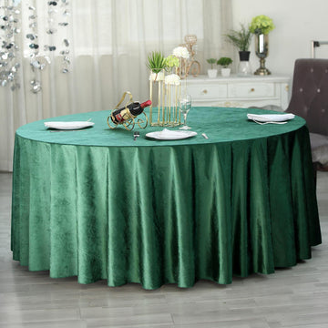 120" Hunter Emerald Green Seamless Premium Velvet Round Tablecloth, Reusable Linen