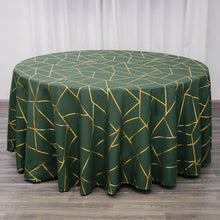 120 Inch Hunter Emerald Green Round Polyester Tablecloth With Gold Foil Geometric Pattern