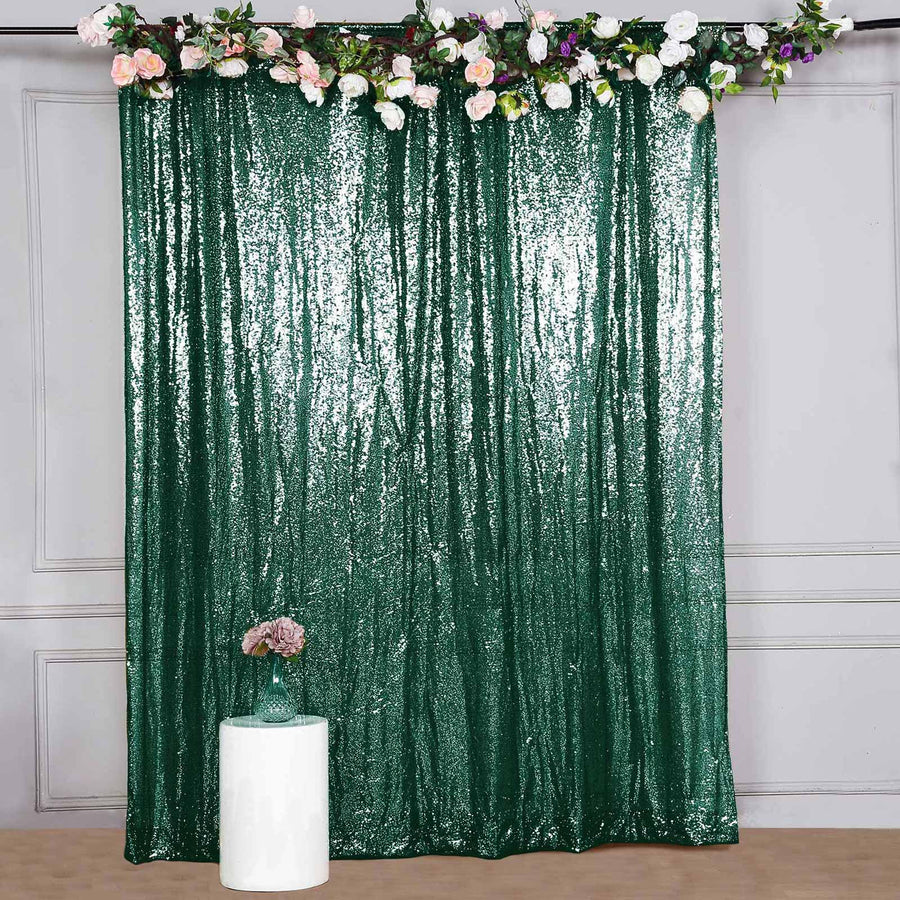 8ftx8ft Hunter Emerald Green Semi-Sheer Sequin Photo Backdrop Curtain Panel, Event Background Drape