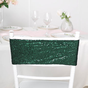 5 Pack Hunter Emerald Green Sequin Spandex Chair Sashes Bands 6"x15"