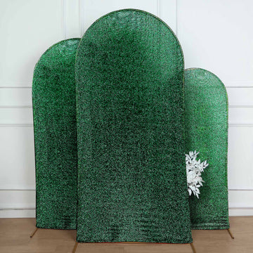 Hunter Emerald Green Shimmer Tinsel Spandex Wedding Arch Cover For Fitted Round Top Chiara Backdrop Stand 7ft
