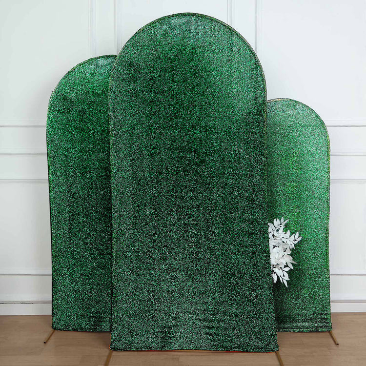 7ft Hunter Green Shimmer Tinsel Spandex Wedding Arch Cover Round Chiara Backdrop Stand