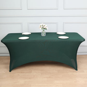 Add Elegance to Your Event with the Hunter Emerald Green Spandex Stretch Fitted Rectangular Tablecloth 6ft