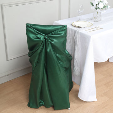Hunter Emerald Green Satin Self-Tie Universal Chair Cover, Folding, Dining, Banquet and Standard Size Chair Cover