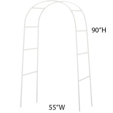 white metal arch with measurements on a white background