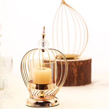 12inch Gold Metal Cage Amber Glass Votive Candle Holder With Crystal Baroque Top