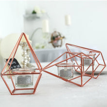 16" Rose Gold Geometric Candle Holder Set - Linked Metal Geometric Centerpieces with Votive Glass Holders