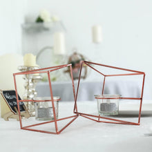 Rose Gold 9 Inch Geometric Linked Metal Candle Holder Set with Votive Glass Holders