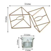 9 Inch Geometric Linked Metal Rose Gold Candle Holder Set with Votive Glass Holders