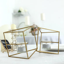Rose Gold 9 Inch Geometric Linked Metal Candle Holder Set with Votive Glass Holders