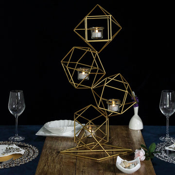 Stylish and Versatile Gold Linked Geometric Tealight Candle Holder Set