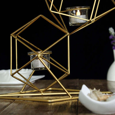 Gold geometric candle holder with glass votives