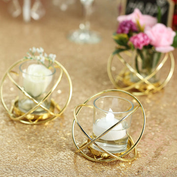 Elegant Gold Metal Geometric Flower Bud Vase Set