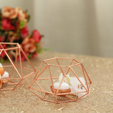 Create a Magical Ambiance with Rose Gold Metal Hexagon Candle Holders