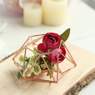 Elegant Rose Gold Metal Hexagon Candle Holder for Stunning Table Centerpieces